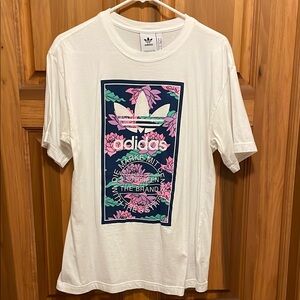Adidas White T-Shirt with Floral Graphic